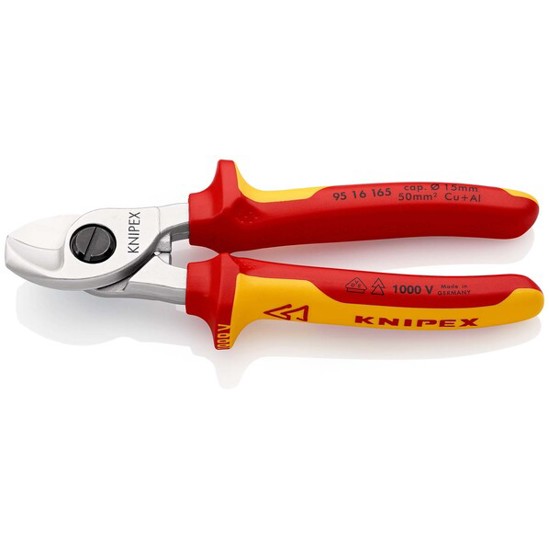 KNIPEX Isolierte Kabelschere 165 mm - VDE-geprüft, Verchromt mit Mehrkomponenten-Hüllen