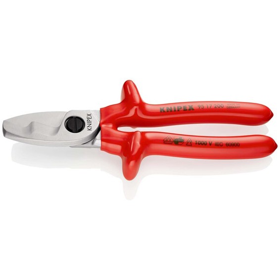 KNIPEX Kabelschere 95 17 200 - VDE-geprüft & tauchisoliert, 200 mm mit Doppelschneide, verchromt