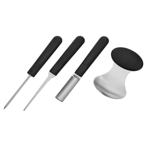 Halloween Kürbis Schnitz-Set 4-teilig - Inklusive Edelstahl Schnitzvorlagen