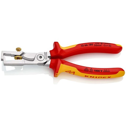 KNIPEX StriX® Abisolierzange mit Kabelschere – Isoliert, VDE-geprüft, Verchromt, 180 mm, Mehrkomponenten-Hüllen