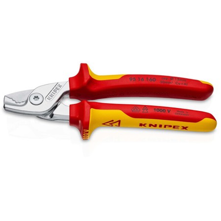 KNIPEX StepCut® Kabelschere 160 mm - Isoliert, VDE-geprüft, Verchromt mit Mehrkomponenten-Hüllen