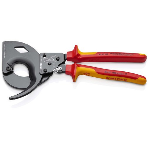 KNIPEX VDE Kabelschneider 95 36 320 – Isoliert, Ratschenprinzip, Dreigang | Mit Mehrkomponenten-Hüllen, VDE-geprüft, Schwarz, 320 mm