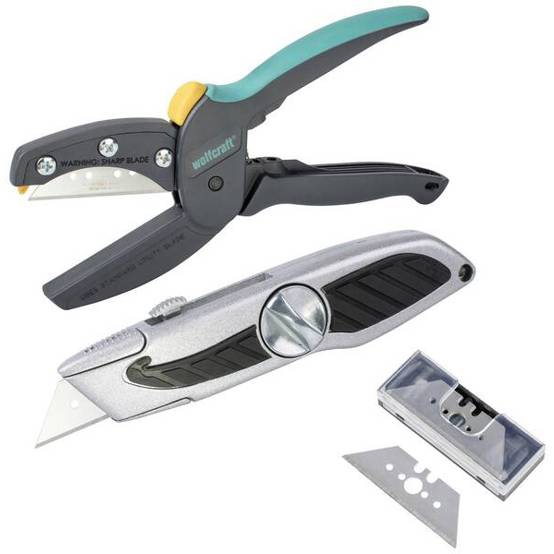 wolfcraft Teppichmesser 4325000 – Graues, metallisches Rasierklingenmesser in Türkis | Perfekt für präzise Schnitte