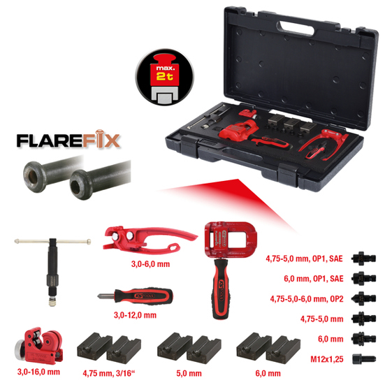 FLAREFIX 1 Universal-Bremsleitungs-Bördelgerät-Satz mit Hydraulik-Spindel | 16-teilig