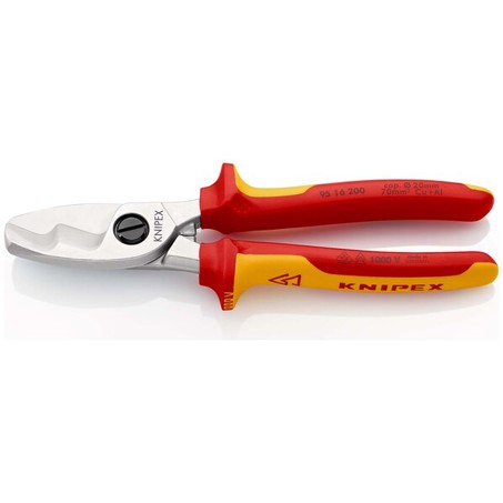 KNIPEX Kabelschere 95 16 200 mit Doppelschneide - VDE-geprüft, isoliert, verchromt, 200 mm | Ergonomische Mehrkomponenten-Hüllen