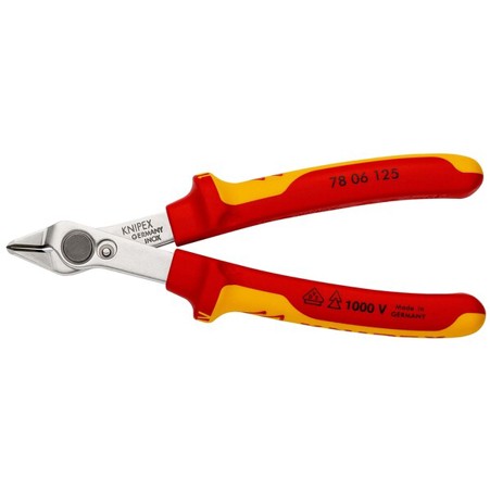 KNIPEX Electronic Super Knips® 125 mm - VDE-Isolierte Kabelschere mit Mehrkomponenten-Hüllen | VDE-geprüft