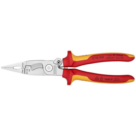 KNIPEX Elektro-Installationszange 200mm - VDE-geprüft, isoliert, verchromt, Mehrkomponenten-Hüllen