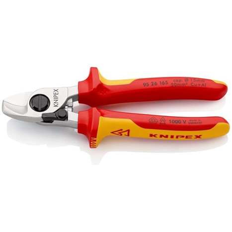 KNIPEX VDE-Kabelschere 165 mm - Isolierte Kabelschere mit Öffnungsfeder und Mehrkomponenten-Hüllen, verchromt